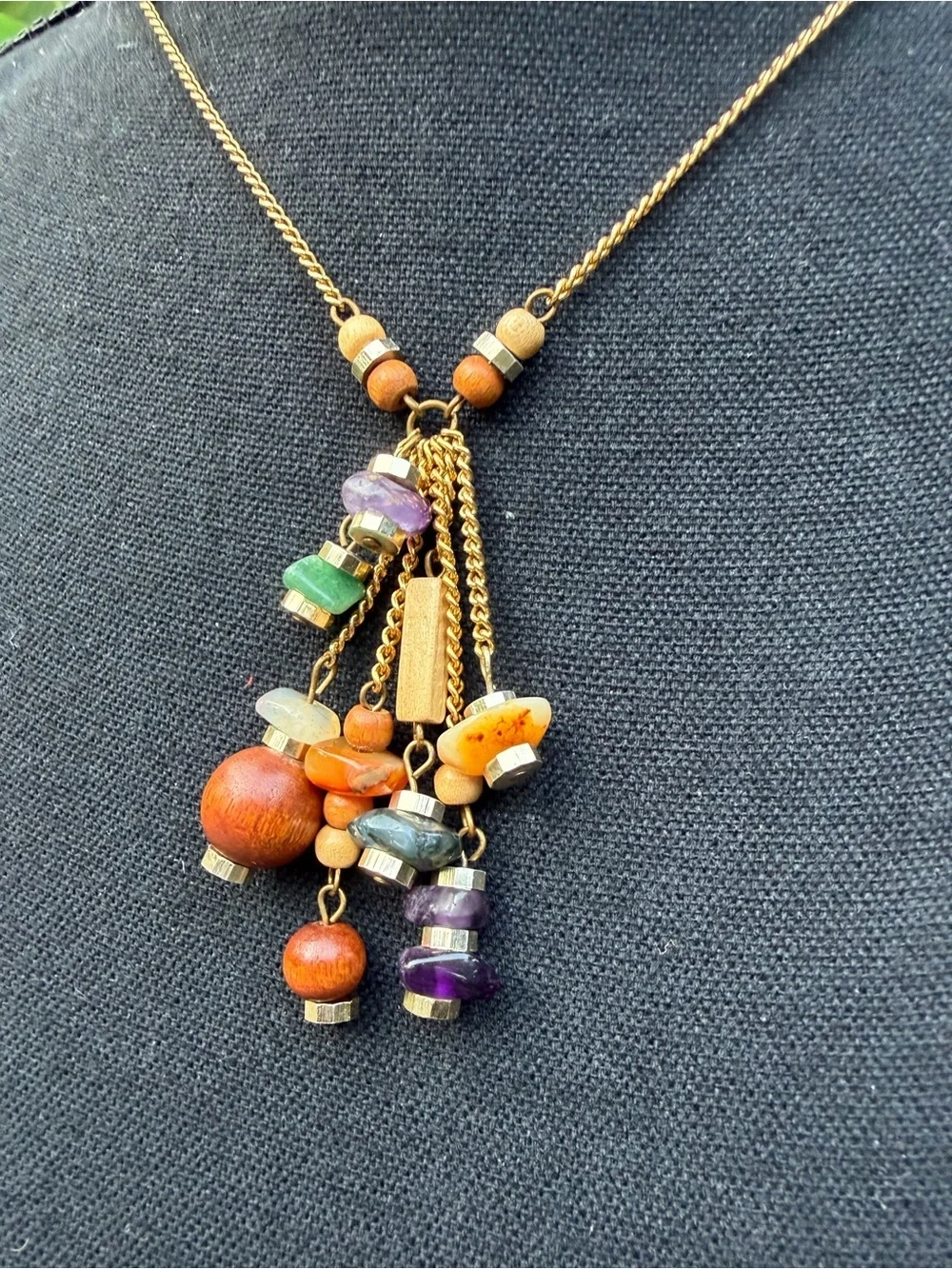 Vintage Bohemian Goddess Artisan Style Multi-Bead Tassel Necklace